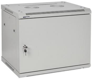 19" Rack skříň W6409 (9U 450mm, závěsná, plechové dveře, šedá)