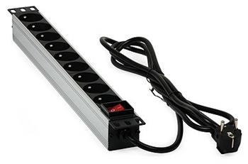 Napájecí lišta 0907 (19 "RACK, 1U, vypínač, 9 zásuvek, kabel 1,6m)