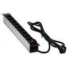 Napájecí lišta 0907 (19 "RACK, 1U, vypínač, 9 zásuvek, kabel 1,6m)