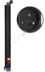 Napájecí lišta 12GN-V s vypínačem a jističem (19 "RACK, 1U, 12 euro zásuvek, kabel 1,8m)